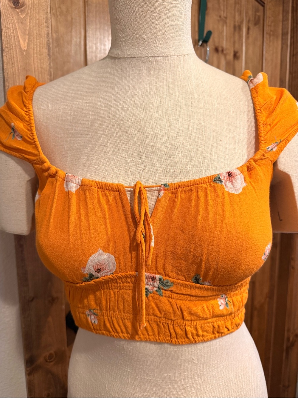 Zara Orange Floral Tie-Front Cropped Top